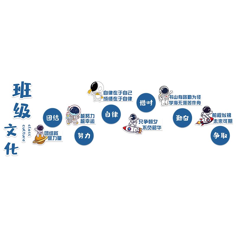 班级文化学生励志标语太空人墙贴