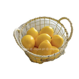 ins风复古风收纳编织零食篮铁艺铁丝筐收纳北欧桌面网格杂物水果