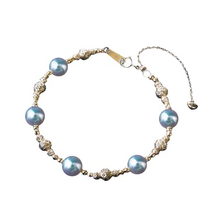 『繁星』天女光泽akoya海水珠满天星珍珠手链18k金镭射金球调节链