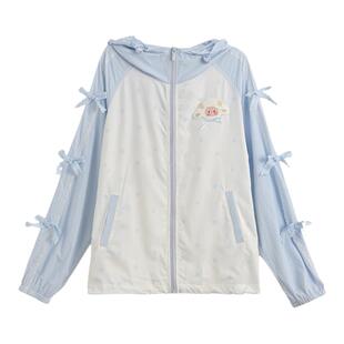 森女部落甜美风格UPF50+防晒衣女新款小羊刺绣宽松原纱连帽外套夏