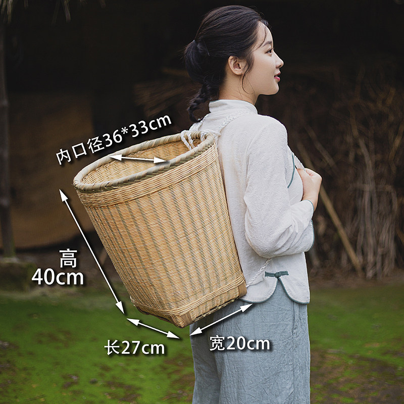 背筐背篓竹编农用背篼夹背精编手工道具装饰收纳筐买菜采摘茶表演_虎窝淘