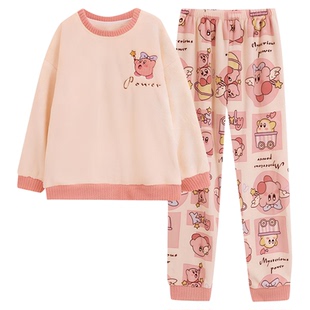 网红爆款女童珊瑚绒睡衣秋冬薄款法兰绒女学生2025新款家居服套装