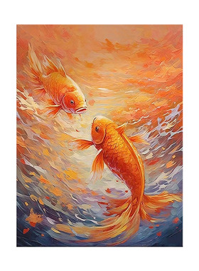 现代纯手绘锦鲤年年有余油画
