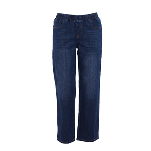 Gitti/吉蒂松紧腰直筒磨白抓纹牛仔裤女棉宽松大码长裤G261069