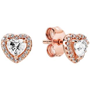 Pandora潘多拉闪耀典雅之心耳钉心形造型玫瑰金色简约轻奢礼物
