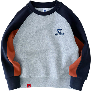 A类100%全棉~男童毛圈圆领卫衣中大童纯棉上衣打底衫套头衫运动服