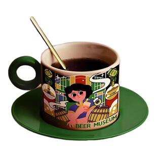 青岛啤酒博物馆文创纪念品醉美人指环杯碟套装陶瓷水杯特产伴手礼