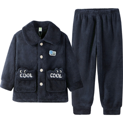 噜噜牛秋冬季儿童法兰绒睡衣加厚