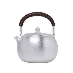 银壶999纯银烧水壶纯手工一张打高端足银煮小水壶泡茶壶茶具套装