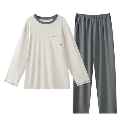 睡衣男士秋冬季家居服薄绒套装