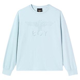 BOYLONDON活力薄荷蓝长袖T恤2026年春季新款男女休闲上衣N00002