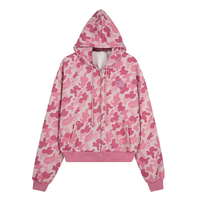 F383美式复古迷彩印花连帽卫衣