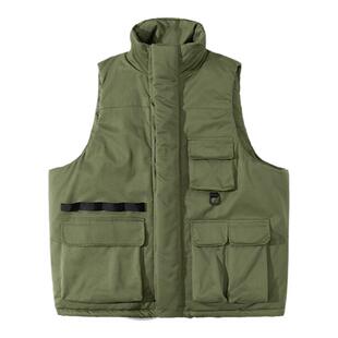 户外山系机能风多袋立领棉马甲冬季加厚保暖Teflon三防无袖棉服男