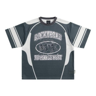 ROCKYROAD童装美式复古高街街舞潮服T恤数字印花潮流棒球服上衣