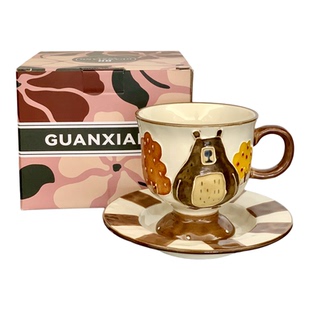 限定中古风陶瓷咖啡杯碟高颜值高脚马克杯创意拉花拿铁下午茶杯子