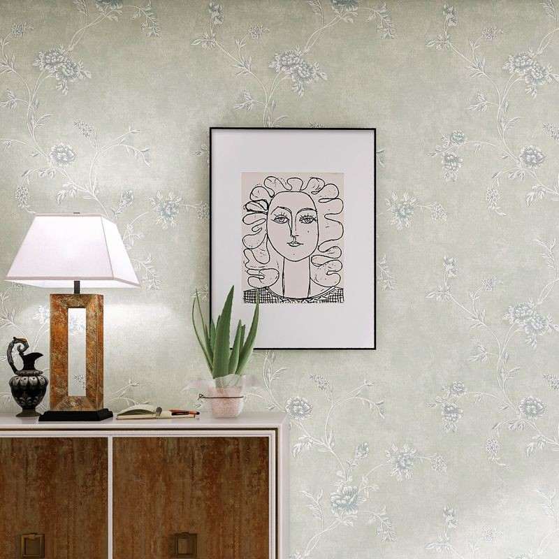 美式田园小花无缝客厅卧室墙布背景墙怀旧玄关书房提花3.2米壁布