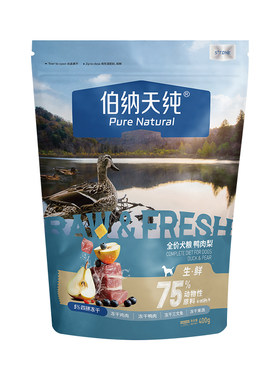 【天猫U先】伯纳天纯生鲜系列全价鲜肉冻干犬粮鸭肉梨牛肉味400g