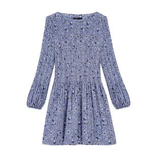 Maje2025春夏女装法式时尚多色印花圆领短款收腰短款长袖连衣裙