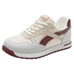 大东官方旗舰店休闲运动鞋女款2025新款冬季女鞋软底酒红色妈妈鞋