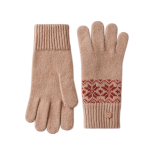 玖慕纯羊绒手套女士秋冬保暖加厚针织费尔岛红色骑车毛线手套冬天