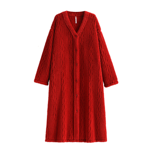 悦内大红色睡衣结婚新婚情侣套装秋冬季女睡袍保暖珊瑚绒男本命年