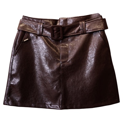 纯色摩登高腰显瘦a字裙系腰带女