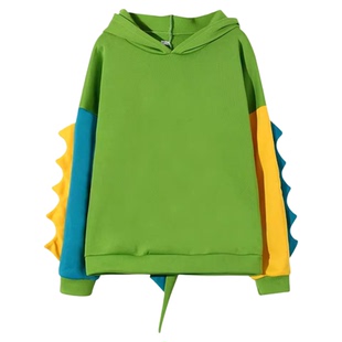 Autumn/Winter Colorblock Hooded Sweatshirt恐龙拼色连帽卫衣女