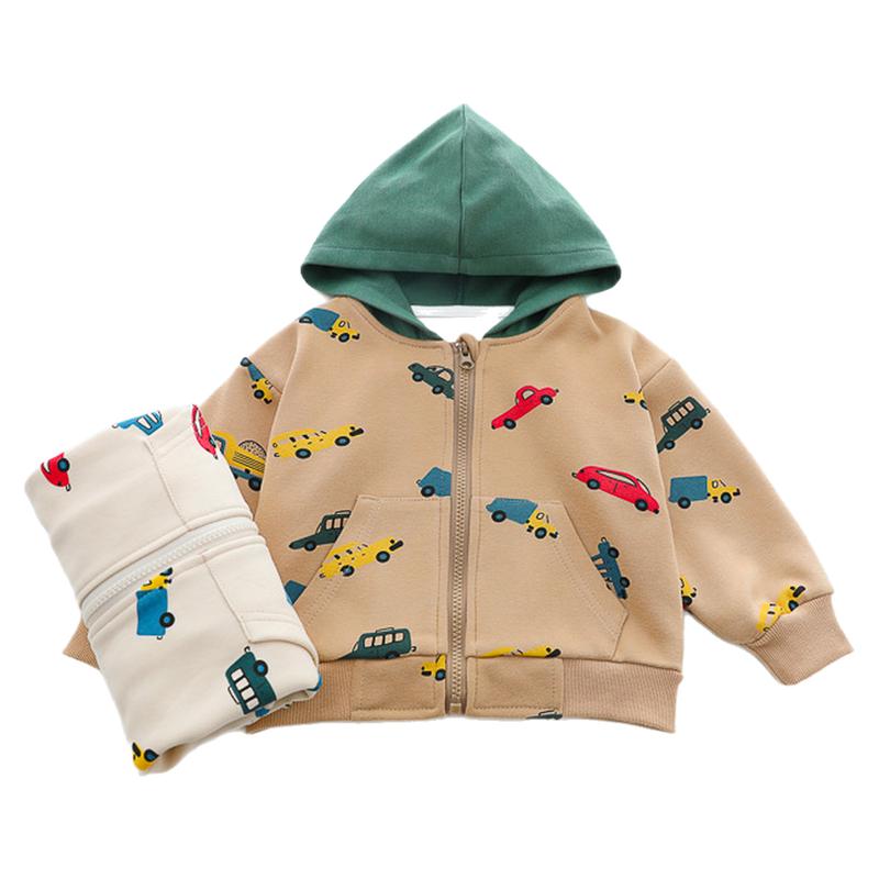 男童卡通汽车外套春秋装儿童宝宝长袖上衣男孩洋气连帽卫衣夹克衫