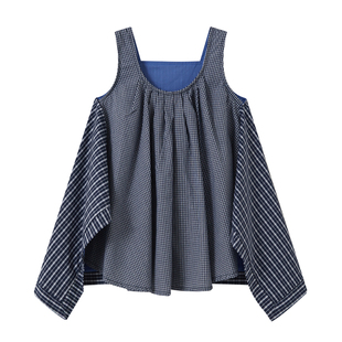 海边度假风女童格子吊带A字上衣裙+裤子套装儿童夏季防蚊裤两件套