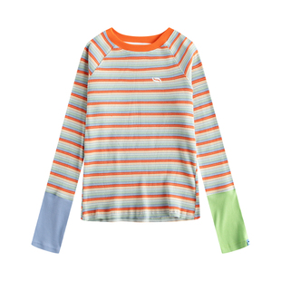 riverstone plus修身百搭彩色条纹长袖T恤女春季圆领撞色针织上衣