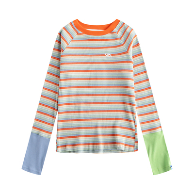 riverstone plus修身百搭彩色条纹长袖T恤女春季圆领撞色针织上衣