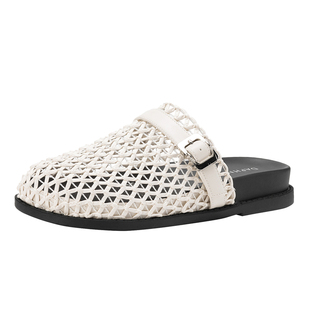 达芙妮平底编织拖鞋女款2026新款春夏镂空包头凉拖外穿透气渔网鞋