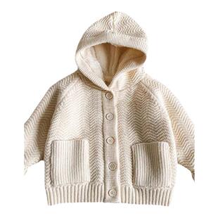 韩版针织衫加绒儿童长袖时髦加厚外套男童女童连帽毛衣保暖开衫