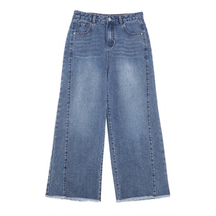 betu百图磨白水洗毛边牛仔裤女阔腿裤2026年夏季新款百搭九分裤