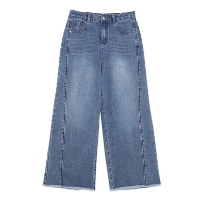 betu百图磨白水洗毛边牛仔裤女阔腿裤2026年夏季新款百搭八分裤