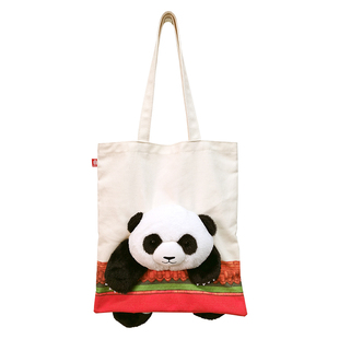 故宫文创文具萌游故宫可爱熊猫休闲大容量新款单肩包女书包帆布袋