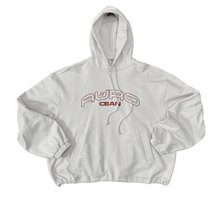 Aurocean 复古撞色刺绣连帽卫衣 灰白色重磅纯棉宽版廓形帽衫