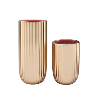 美陈玻璃钢落地大花瓶轻奢家居样板间酒店装饰品电镀金色圆柱花器