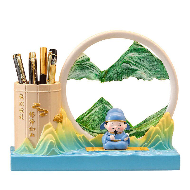 创意轻舟流沙画笔筒开学季摆件新