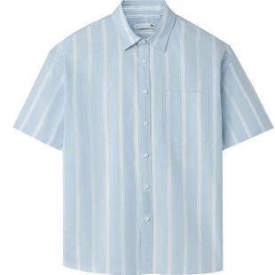 HLA/海澜之家山不在高纯棉条纹短袖休闲衬衫25春夏新时尚衬衣男装