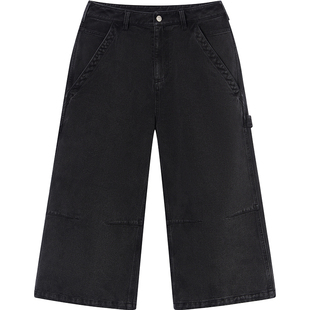 7AM10PM 小个子宽松直筒九分裤女 黑色廓形九分牛仔裤显瘦休闲裤