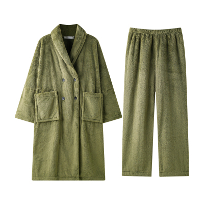 曼系“与自然连接”睡袍绒裤套装