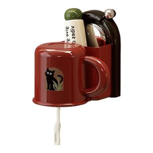 复古吸盘牙刷杯架置物架磁吸漱口杯卫生间壁挂式免打孔洗漱杯套装