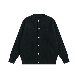 ATRY刺绣针织开衫男秋冬慵懒风高级感宽松休闲情侣装黑色毛织外套