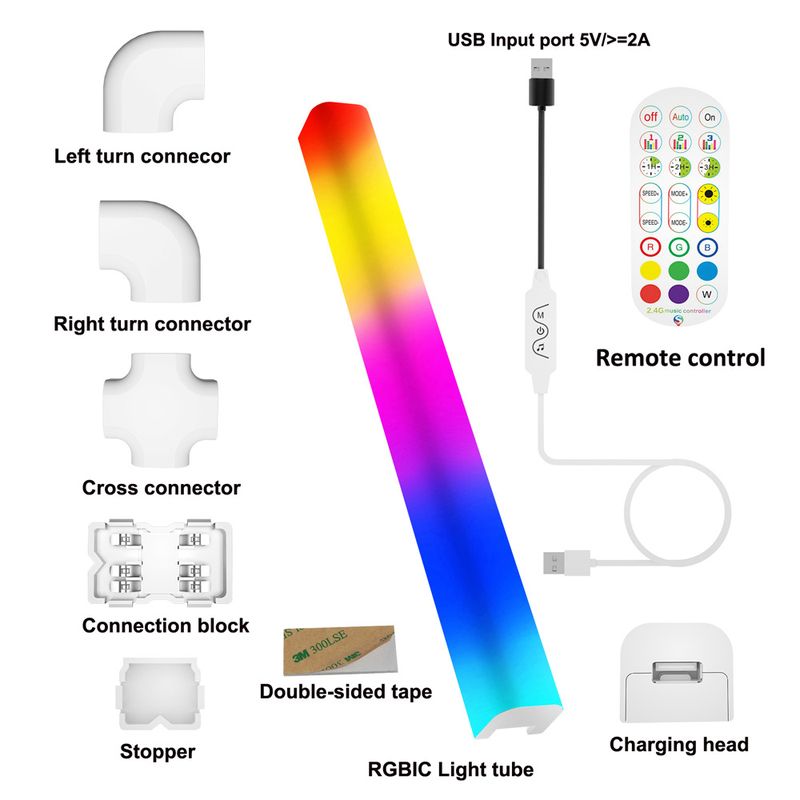 跨境现货电竞房桌面led装饰灯条diy拼接拾音节奏墙面背景氛围灯