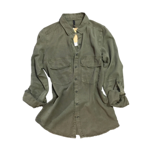 欧美 复古帅气ol气质军绿水洗做旧色长袖宽松单宁牛仔衬衫 女纯色