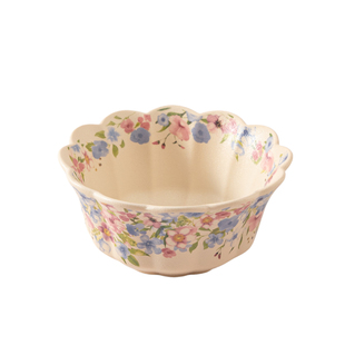 陶瓷田园风繁花汤碗花边碗带勺早餐碗燕麦碗陶瓷米饭碗加热牛奶碗