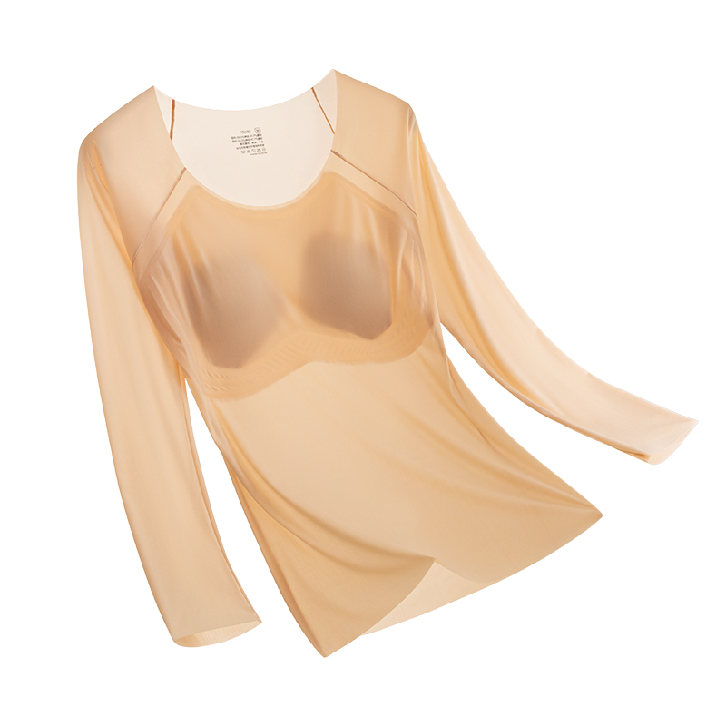 肉色美肤肌底衣女带胸垫的超薄皮肤衣保暖内衣秋衣隐形内搭打底衫