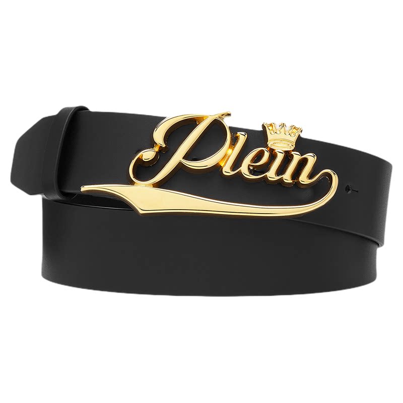 PHILIPP PLEIN 男士艺术字母金属扣牛皮腰带宽版休闲裤装饰皮带