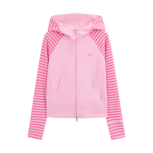 riverstone plus 条纹拼接刺绣连帽修身卫衣女休闲短款开衫外套